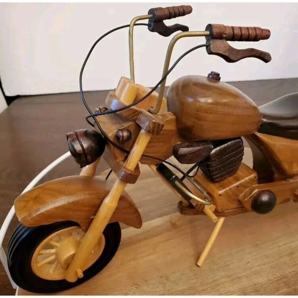 Vintage Bike Motorcycle HARLEY DAVIDSON Wooden Toy Car HOMEMADE Collectors‎ Item